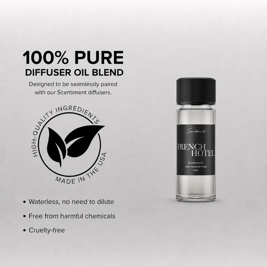 Scentiment French Hotel Diffuser Oil - Premium Hotel Scent with Notes of Clove, Patchouli & Sandalwood Home Scent, Aromatherapy Fragrance Oil Diffuser Refill - 0.68 fl oz (20 mL)