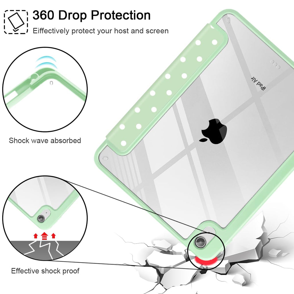 Tuiklol Case for iPad Air 11 Inch M4 2026 / Air 11 Inch M3 2025 / Air 11 Inch M2 2024 / iPad Air 10.9 Inch 2022 2020, Buit in Pencil Holder with Shockproof Cover Clear Transparent Back, Black Flower