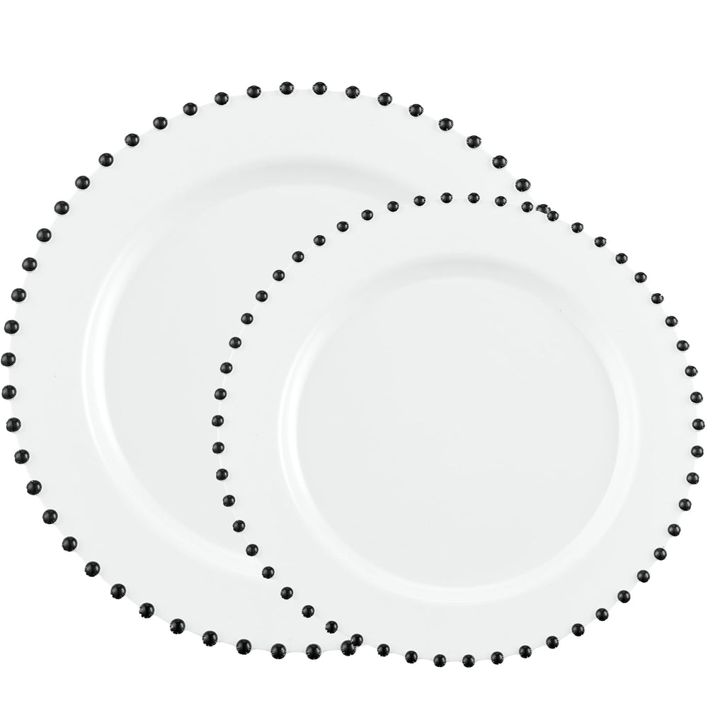 PLASTICPRO 32 Piece Combo Plastic Dinner Plates Disposable Plastic Fancy Heavy Duty Party Dishes 7 inch and 10 inch, Black and Gold Beaded