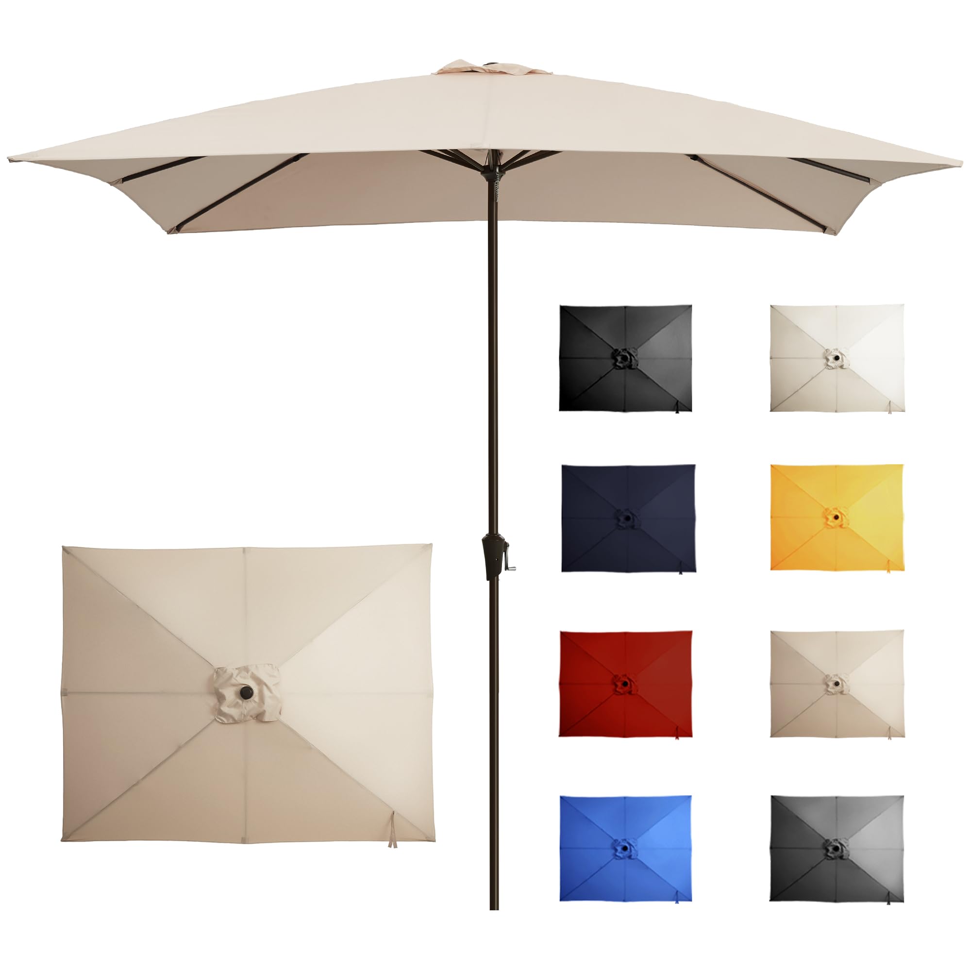 Ayge 6.5x10FT Rectangular Patio Umbrella Outdoor Table Umbrella w/Push Button Tilt & Crank Rectangle Market Umbrella UV Protection for Garden,Deck,Lawn,Yard & Pool,Beige