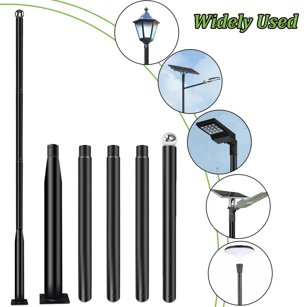 Outdoor Light Pole with Fillable Base, 8ft Cast Iron Lamp Post, 5-Section Heavy Duty Adjustable Pole for Garden, Yard, Pathway & Parking Lot, Portable Sand/Water Box Street Light Stand