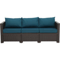 WAROOM Patio Couch PE Rattan 3-Seat Outdoor Sofa Brown Wicker Furniture Set Deep Seating with Anti-Slip Beige Cushion
