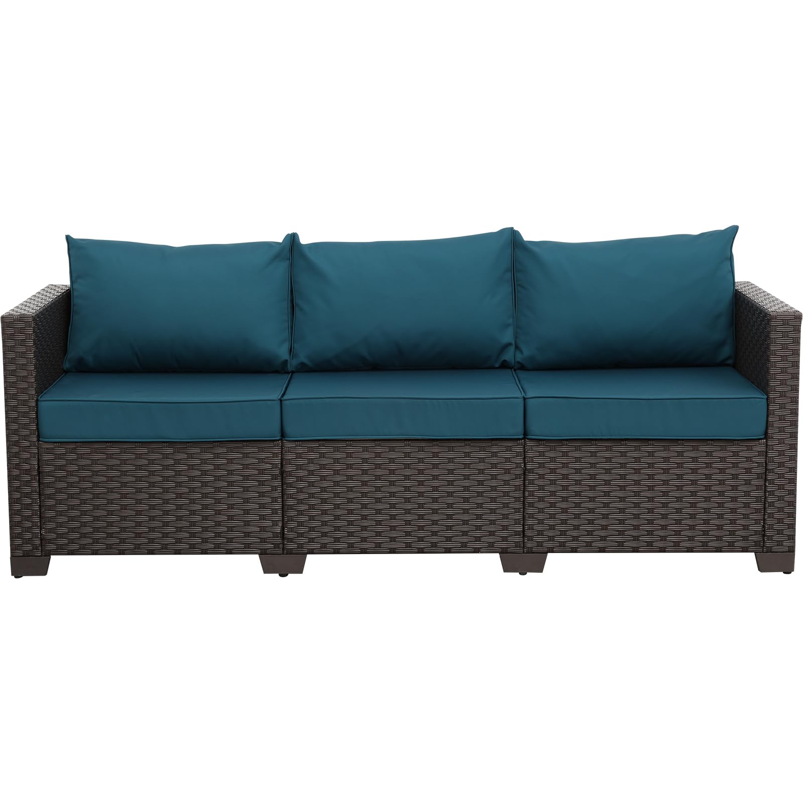 WAROOM Patio Couch PE Rattan 3-Seat Outdoor Sofa Brown Wicker Furniture Set Deep Seating with Anti-Slip Beige Cushion
