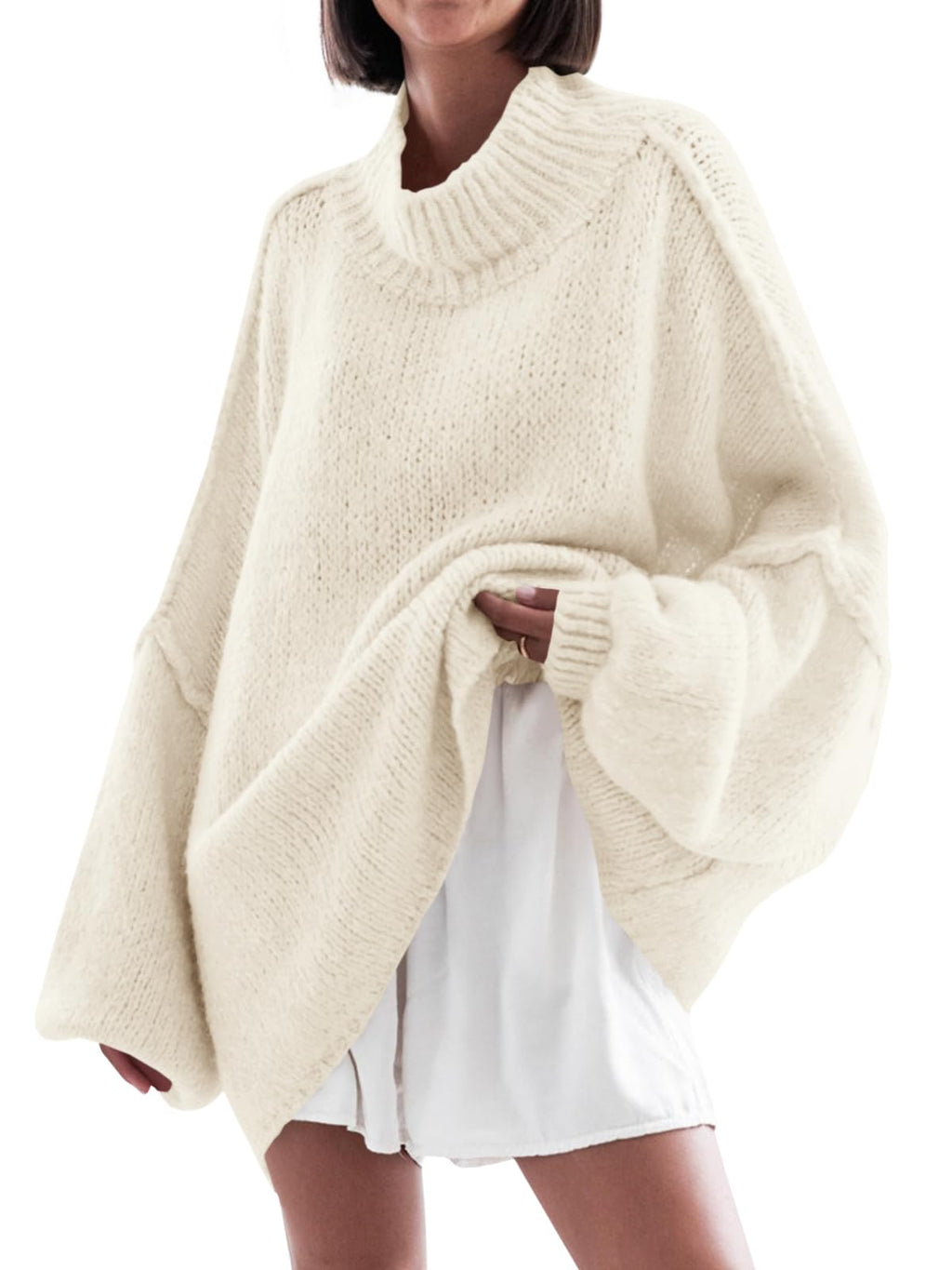 Saodimallsu Womens Oversized Sweaters Mock Neck Batwing Long Sleeve 2026 Fall Trendy Ribbed Knit Casual Tunic Sweater