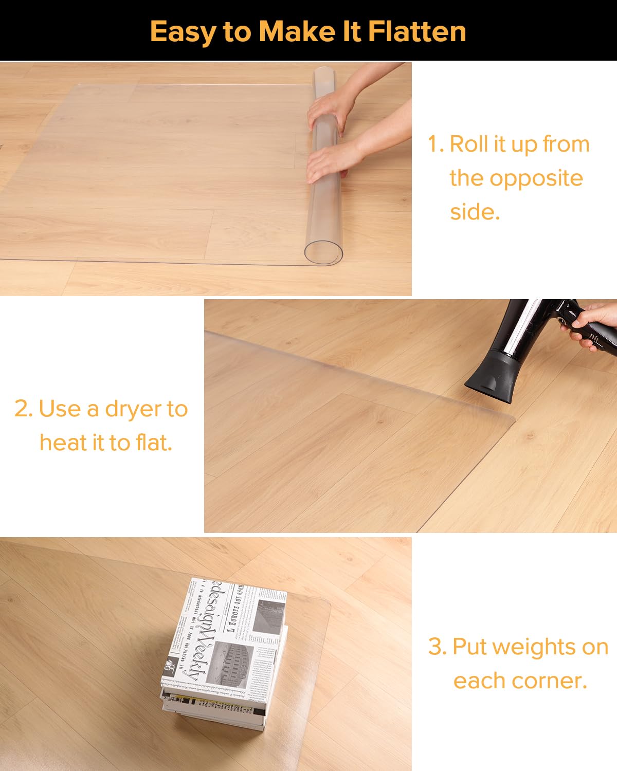 Clear Frosted Floor Mat, PVC Durable Anti-Scratch Floor Mat (24"x 36")