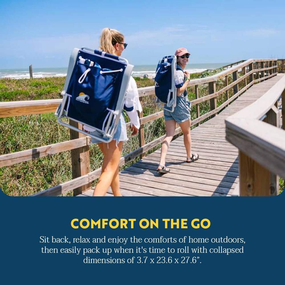 GCI Outdoor Sunshade Backpack Beach Chair | Reclining Folding Canopy Chair with Durable Armrests, Drink Holder & Carry Straps, Perfect for Beach Trips & Picnics — Saybrook Blue