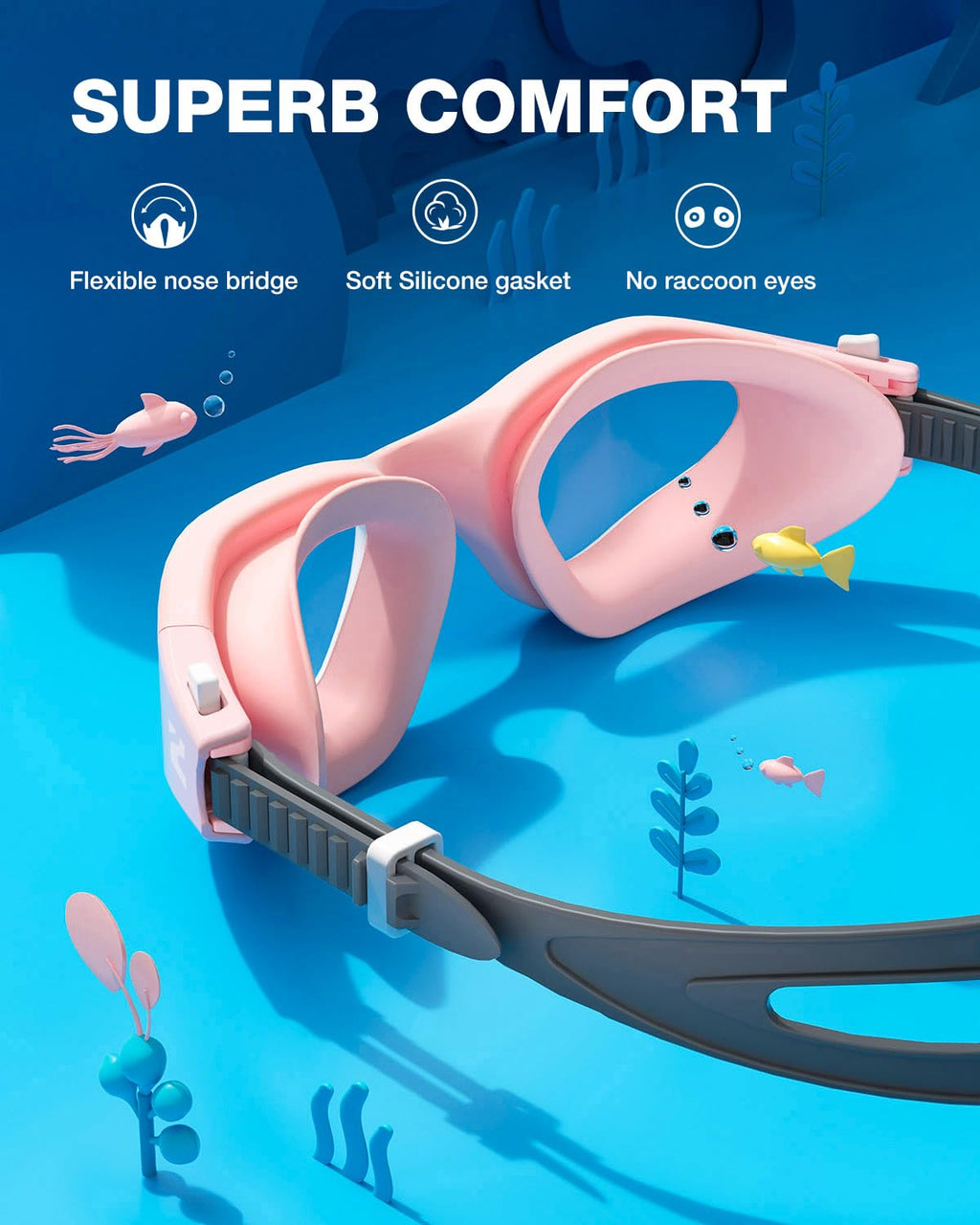 ZIONOR Kids Swim Goggles, G1MINI SE No Leak Anti-Fog Goggles for Kids 6-14, Soft Silicone Comfort Fit, Easy Adjust Strap