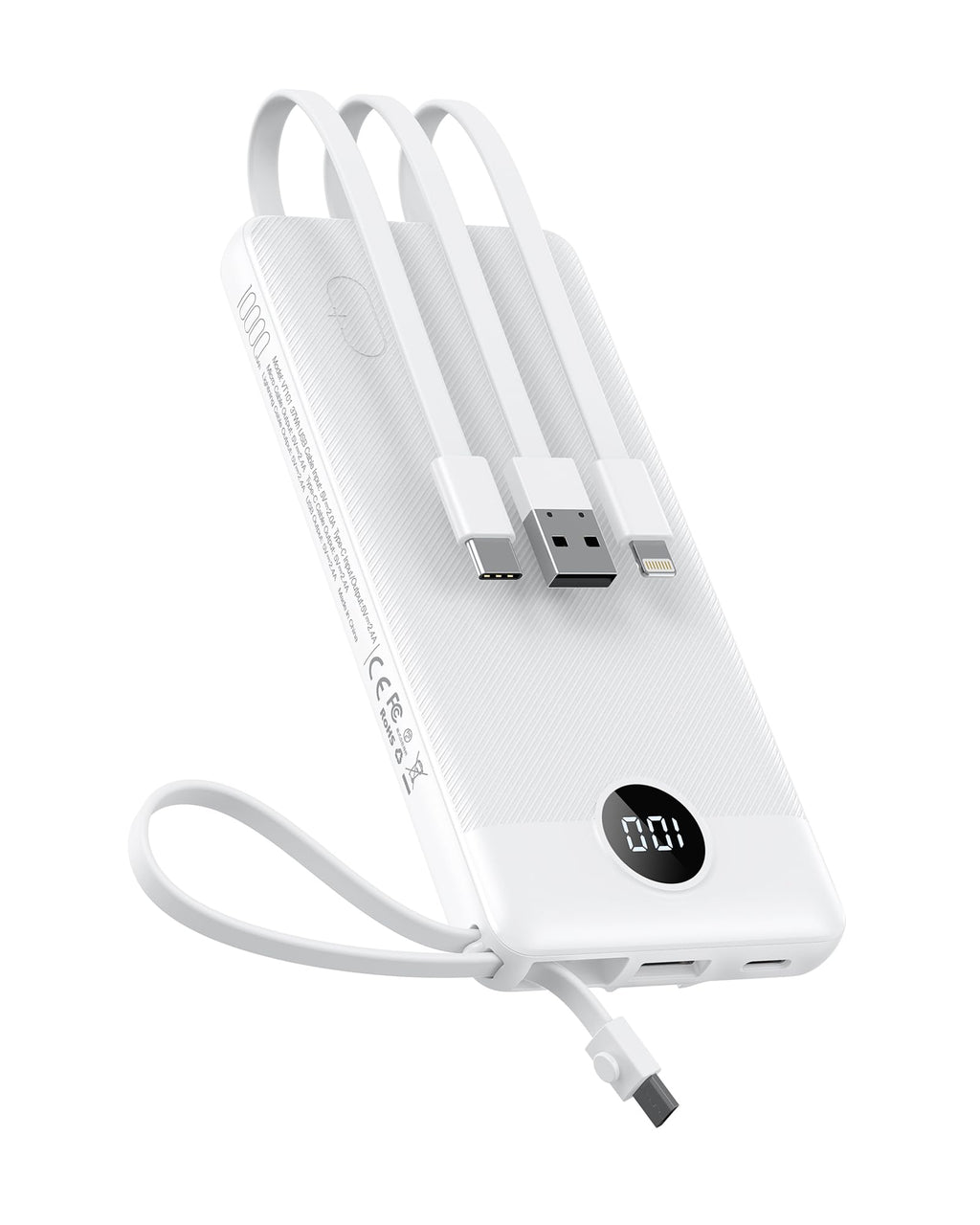 VEEKTOMX Portable Charger with 4 Built-in Cables — 10000mAh Slim Power Bank, USB-C Battery Pack with iPhone & Micro USB, TSA Approved Travel Charger for iPhone, Samsung, Android
