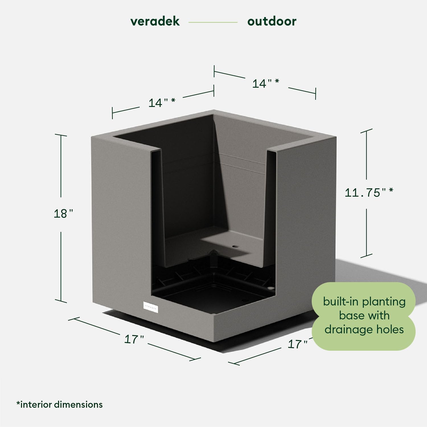 Veradek Block Series Cube Plastic Planter - Large Square Planter for Indoor or Outdoor Patio/Garden | Durable All-Weather Use with Drainage Holes | Modern Décor for Tall Plants, Trees, Flowers