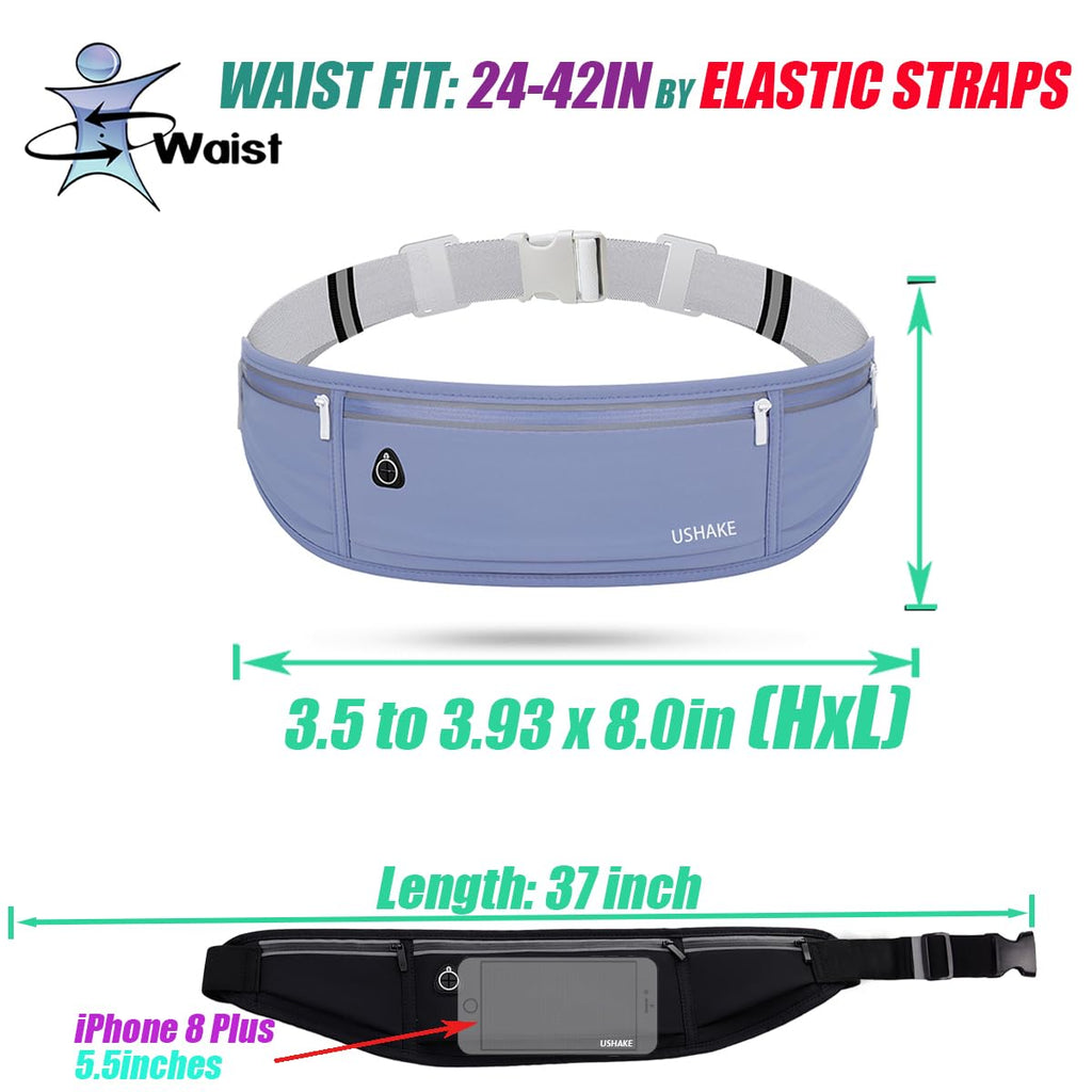 USHAKE Slim Running Belt, Workout Fanny Pack for Men Women,Exercise Waist Pack for Apple iPhone Holder, Runner Belt for Running Walking Cycling Camping Gym Black