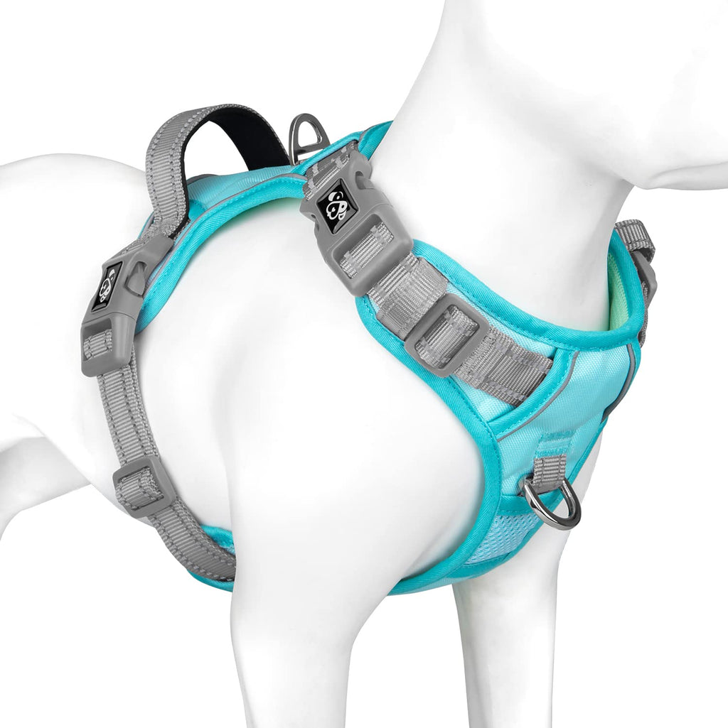 PHOEPET No Pull Dog Harness, Unique Colors Reflective Adjustable Dog Vest, with Soft Training Handle Metal Clips for Small Medium Large Dogs (Baby Blue Base & Pink Straps,S)