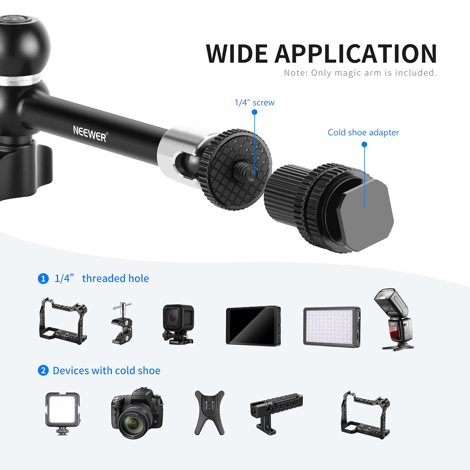 NEEWER 5.9"/15cm Adjustable Friction Magic Arm with 1/4" Screw on Both Ends, Compatible with SmallRig Cage, Flash/LED Light/Microphone/Monitor/SuperClip, Max Load 4.4lb/2kg, ST15