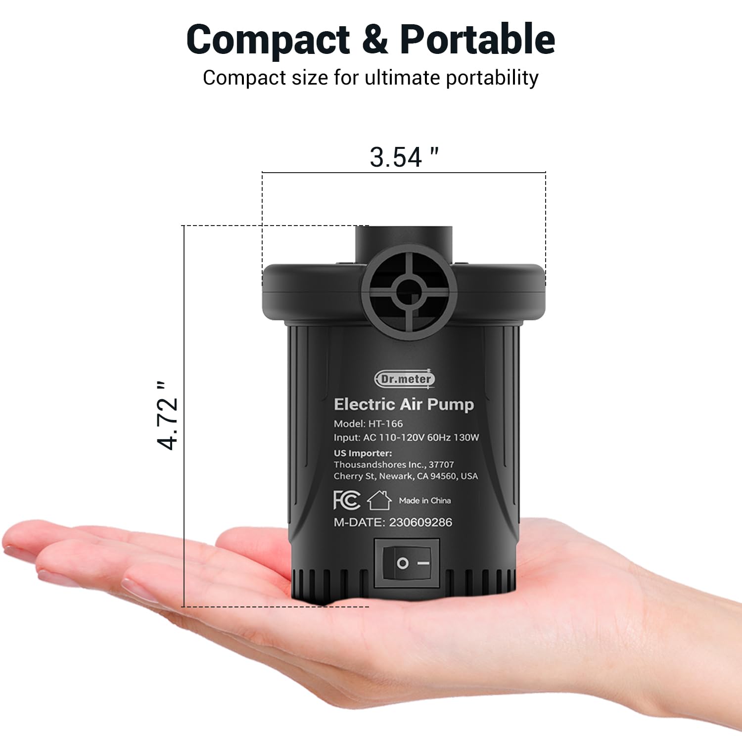 Dr.Meter Air Pump for Inflatables: AC 110V Air Mattress Pump with 3 Nozzles - Quick-Fill Electric Inflator Deflator for Inflatable Pool Raft Bed Boat Floats Swimming Rings Yoga Balls