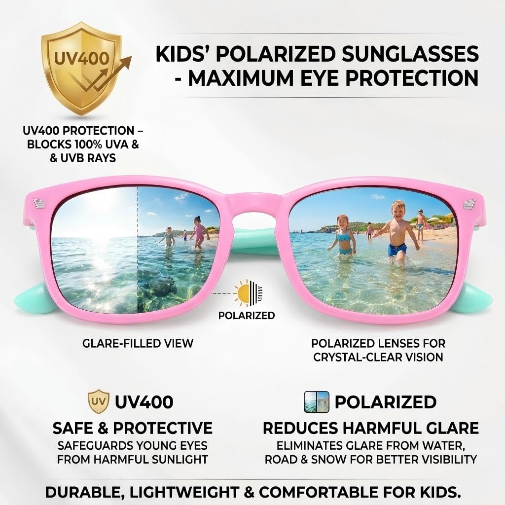 COASION Polarized Kids Sunglasses UV 400 Protection for Girls Boys Classic Retro Style Toddler Shades Age 3-12