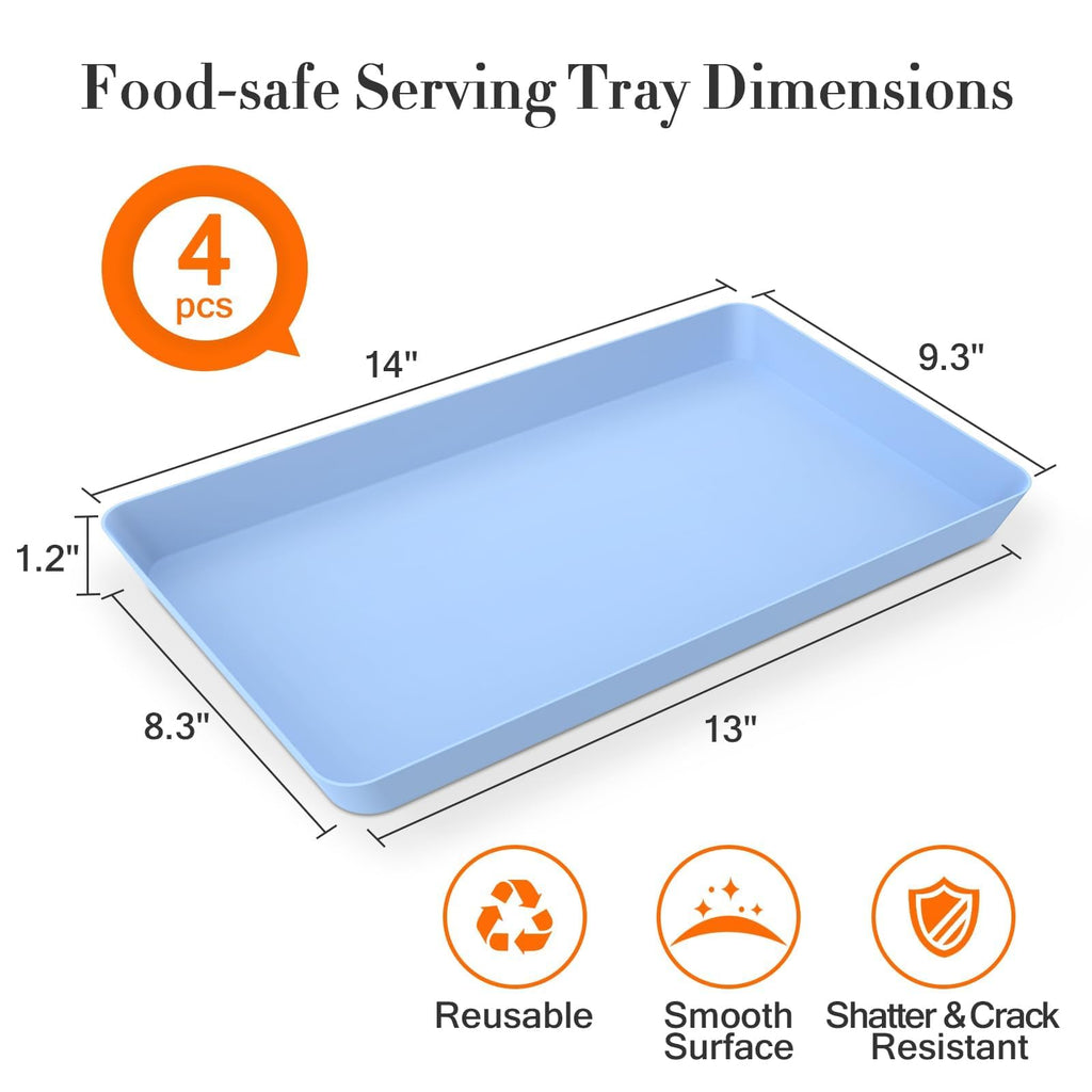 WOWBOX 4 pcs Serving Tray for Entertaining, Serving Platters for Snacks, Fruit, Cookies, Dessert, Reusable Plastic Trays for Serving Food, (White, Black, Green, Red)