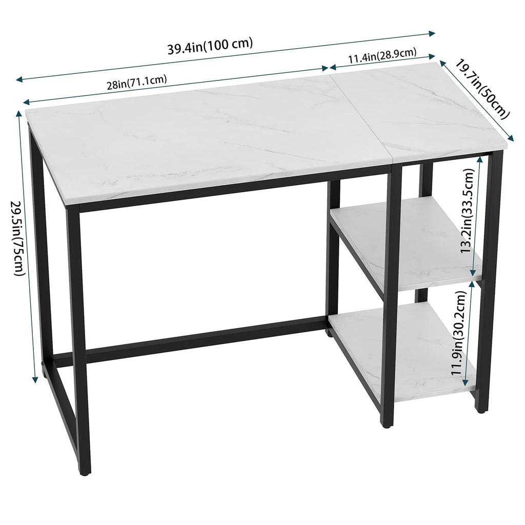 SINPAID 40 Inch Small Gaming Desk with Shelves for Small Spaces, Easy Assembly Study Desk, Sturdy Writing Desk for Bedroom & Home Office, Black