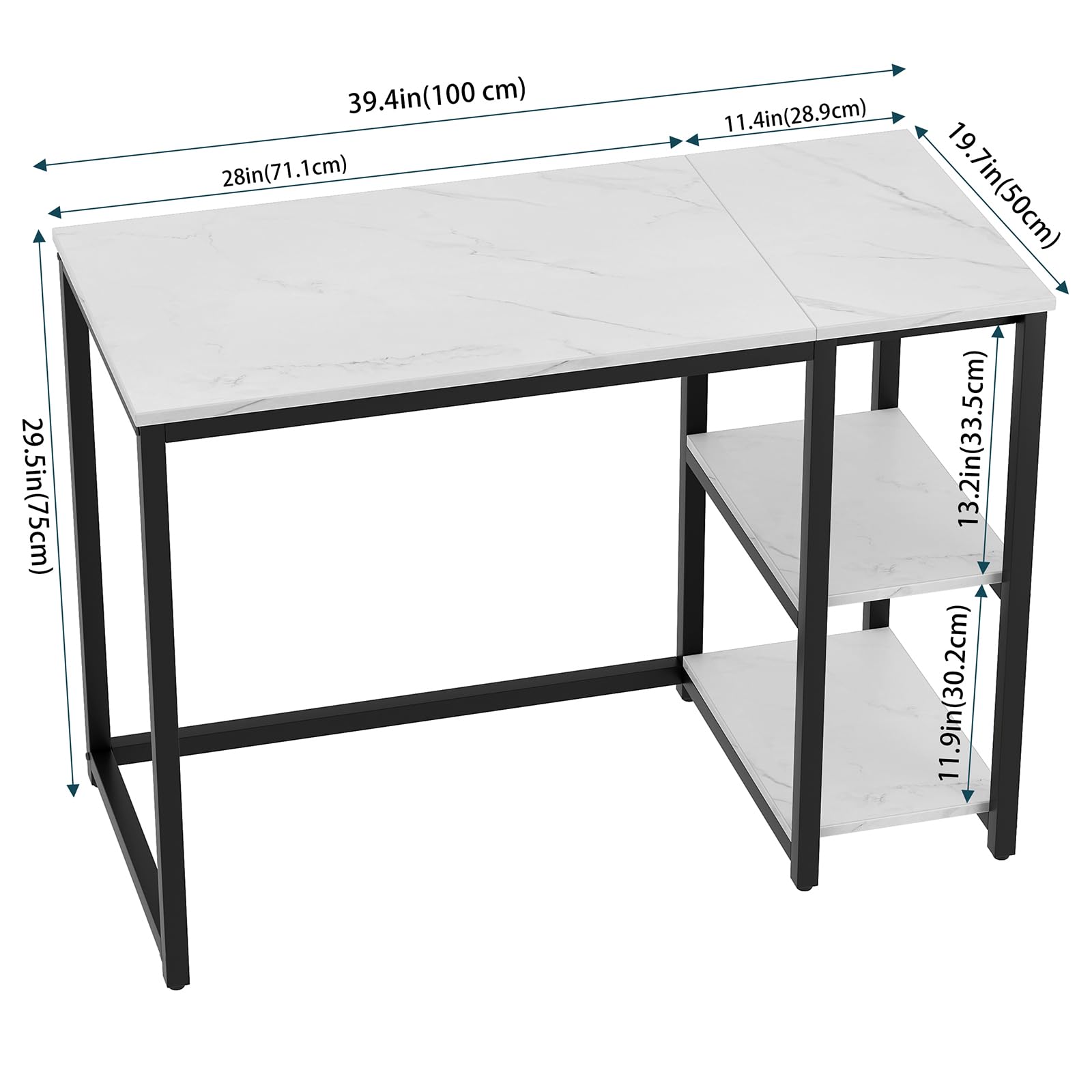 SINPAID 40 Inch Small Gaming Desk with Shelves for Small Spaces, Easy Assembly Study Desk, Sturdy Writing Desk for Bedroom & Home Office, Black