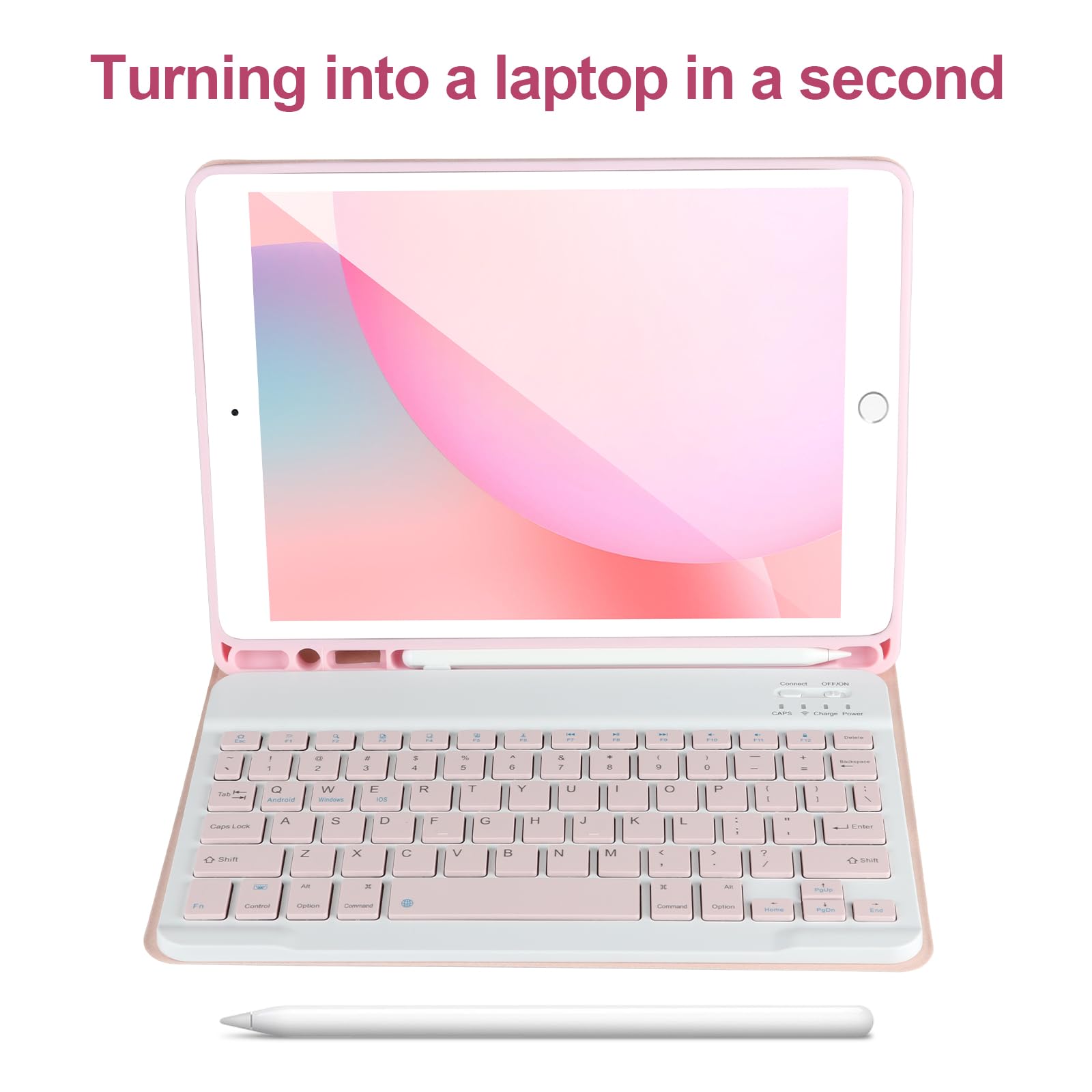 AHYWTAN Keyboard Case for iPad 9/8/7th Gen 10.2, Bluetooth Keyboard with 7 Color Backlit, iPad 10.2 inch Case with Keyboard, Pencil Holder, Black-L