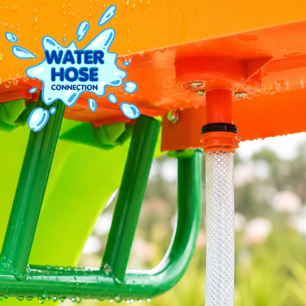 PLATPORTS Extra Large 10 Ft Water Slide for Kids, Indoor & Outdoor – Freestanding Wave Slide Converts to Water Slide via Hose Connector, Hose Clamps Included, Backyard Lawn Summer Fun, Ages 3 to 10