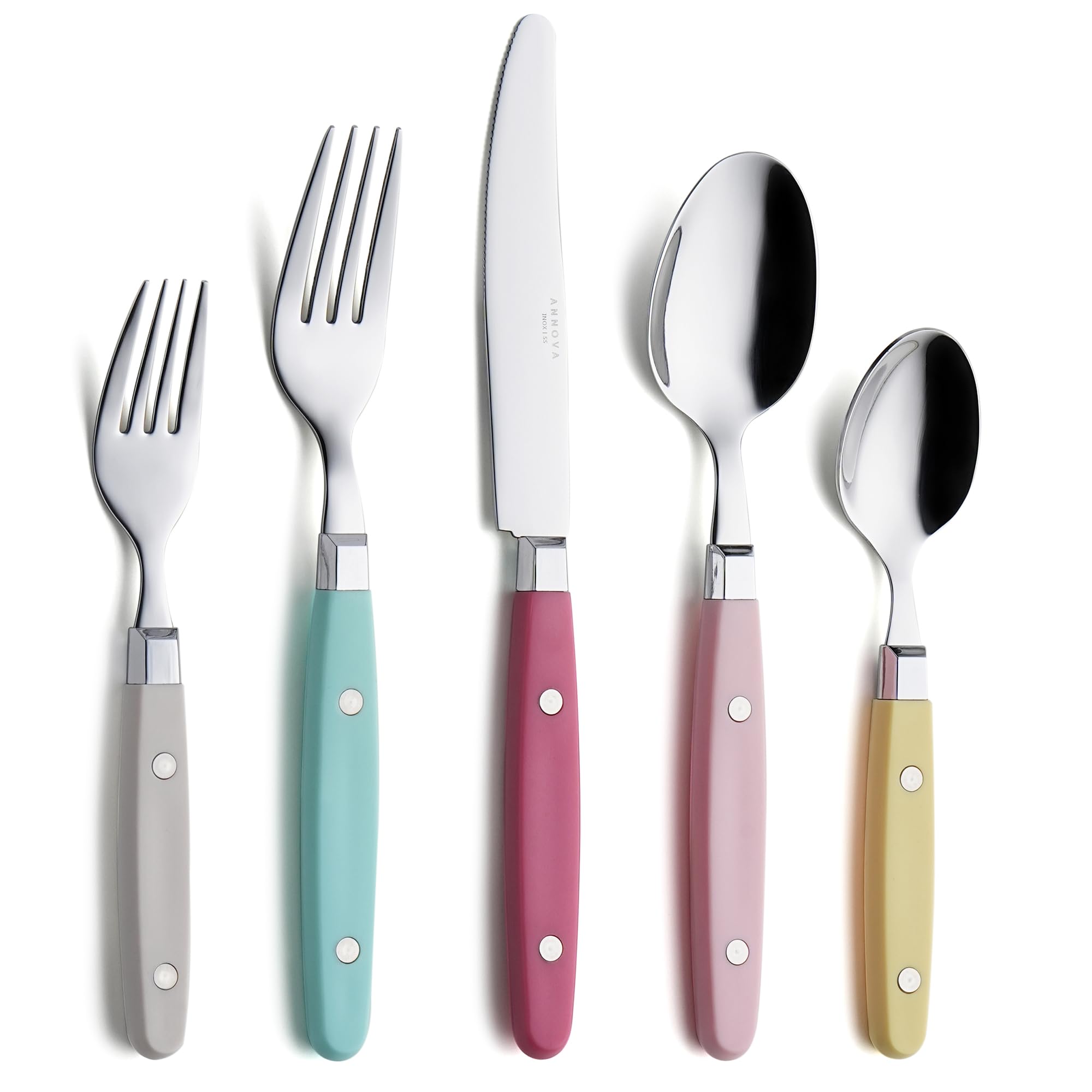 ANNOVA Silverware Set, Retro/Rivet Colorful Stainless Steel Tableware Kitchen Flatware Set Utensils, Includes Dinner Knives, Forks, Spoons, Salad Forks & Dessert Spoons (Brown, 20 Pieces)