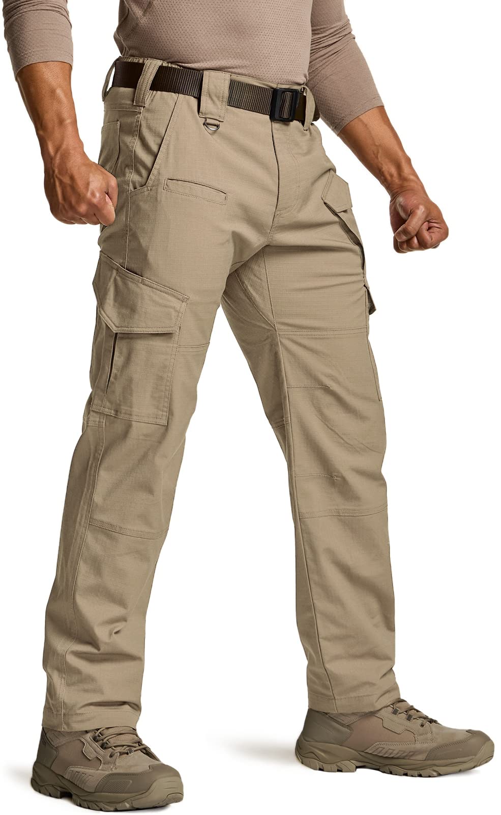 CQR Men's Flex Ripstop Tactical Pants, Water Resistant Stretch Cargo Pants, Lightweight EDC Hiking Work Pants