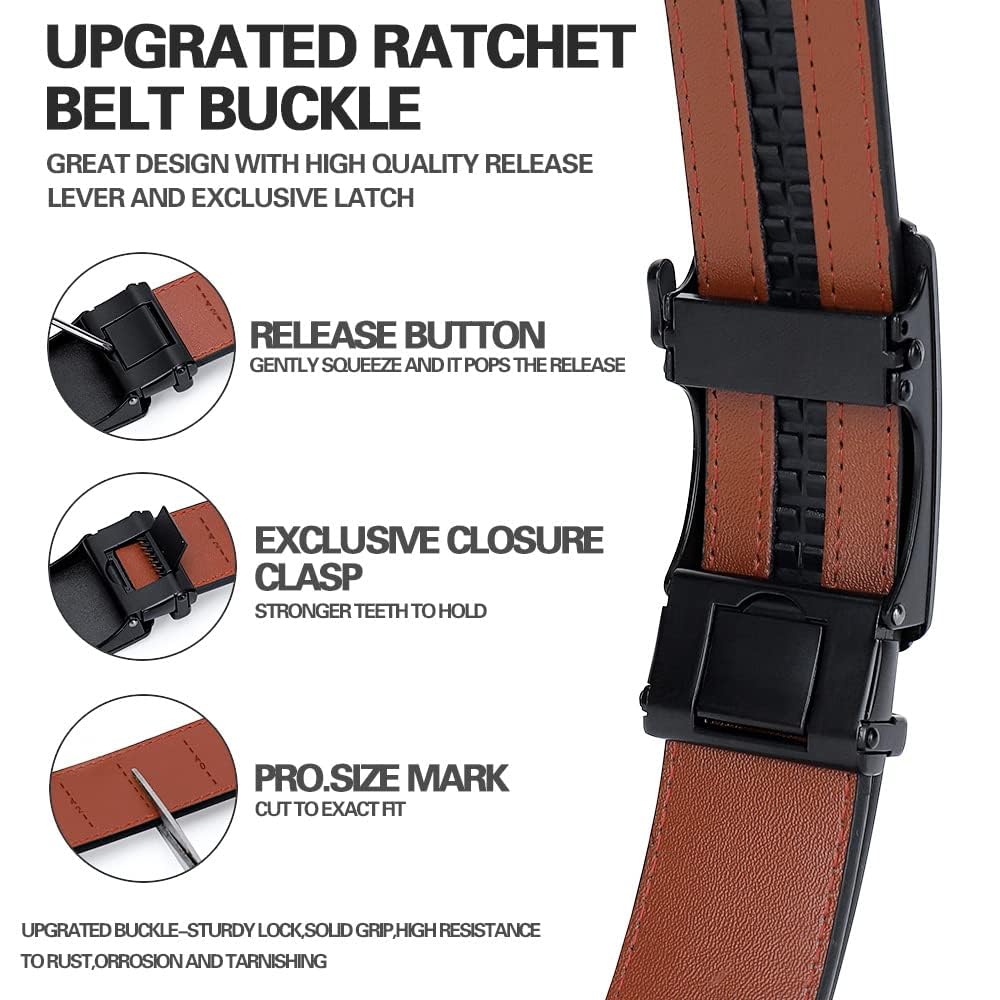 DOOPAI Men's 2 Pack Ratchet Dress Belt - Adjustable 1 3/8" Genuine Leather, Size Length Can Be Cut, With Gift Box