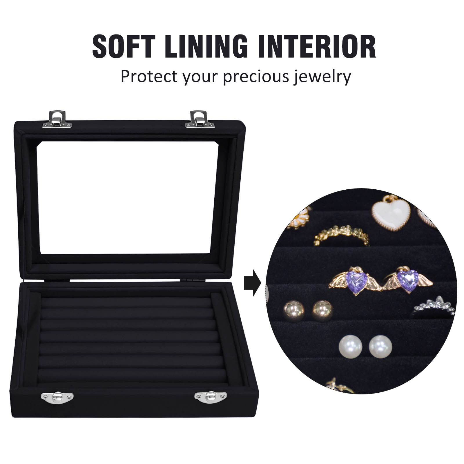 Vicoter Rings Organizer Tray 7 Slots Velvet Jewelry Earring Storage Box with Transparent lid Jewelry Display Case for Girls Wife Mom Women (Beige)