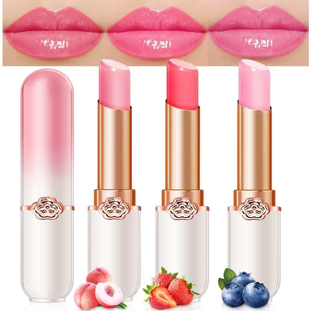 evpct 2Pcs Blueberry Tinted Lip Balms PH Lip Color Changing Lipstick Balm Stain Gift Set Queen for Women Girls Korean Mood Long Lasting Color Change Light Pink Lipstick Lip Tint Plumper Gloss