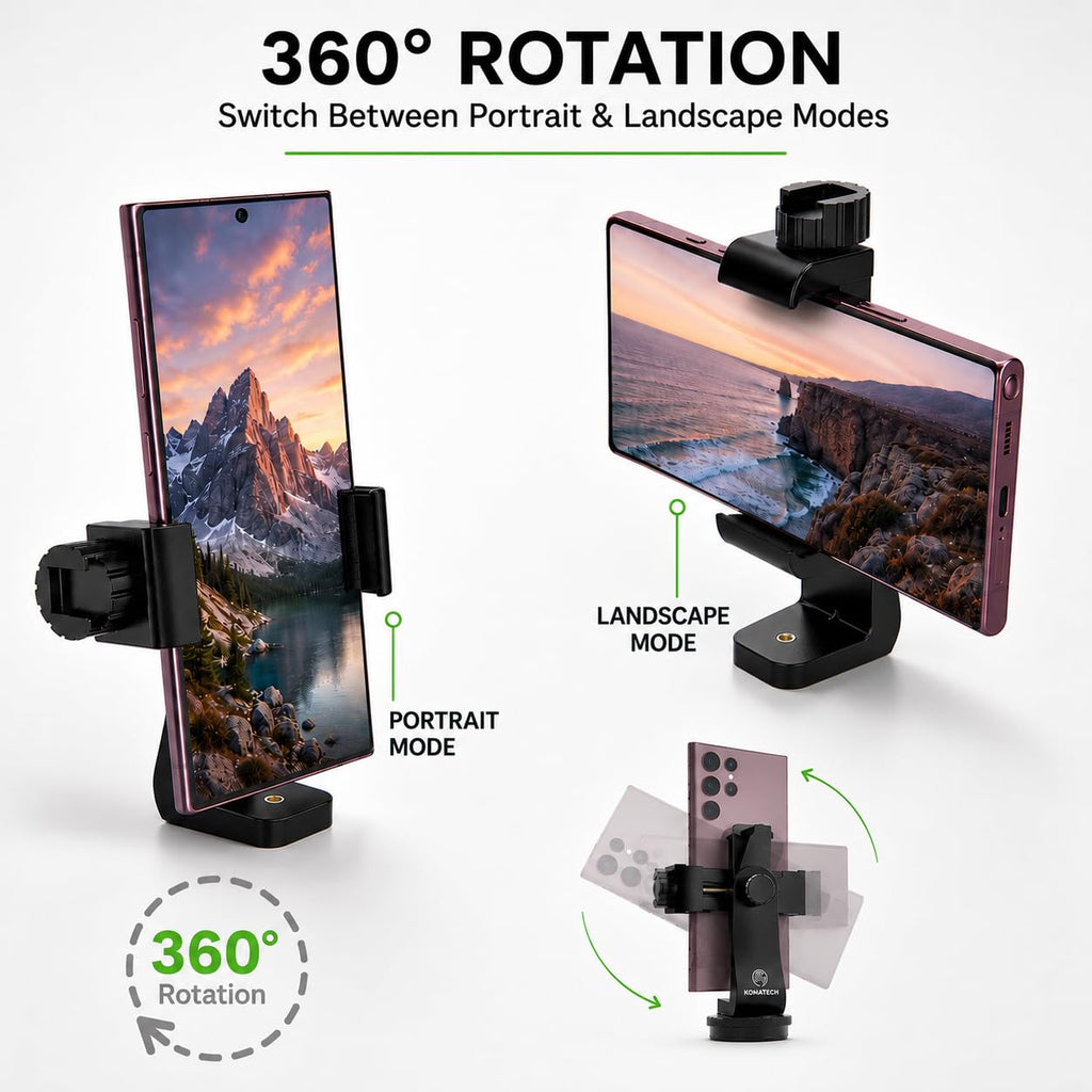 KobraTech Metal Phone Tripod Mount - UniMount 360 Pro Heavy Duty Phone Tripod Mount with Wireless Remote Shutter
