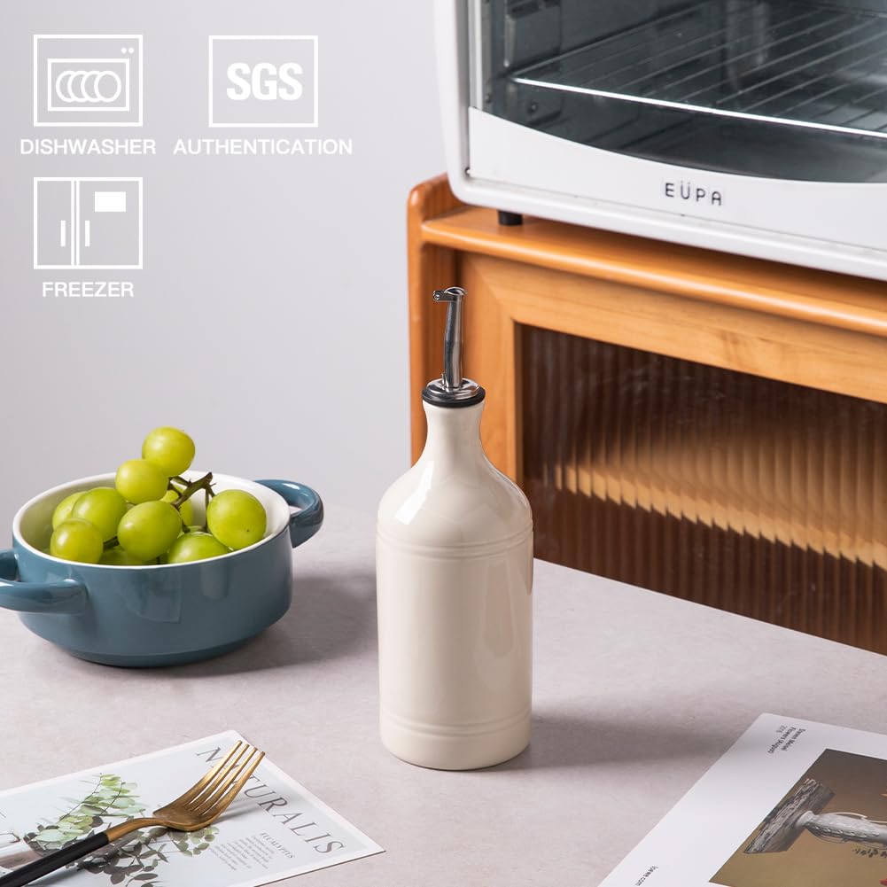 Sweejar Ceramic Olive Oil Dispenser Bottle, Opaque Oil Cruet Protects to Reduce Oxidation, Suitable for Storage Vinegar, Coffee Syrups & Other Liquids, Pack of 1, 15.5 Fl Oz(Beige)