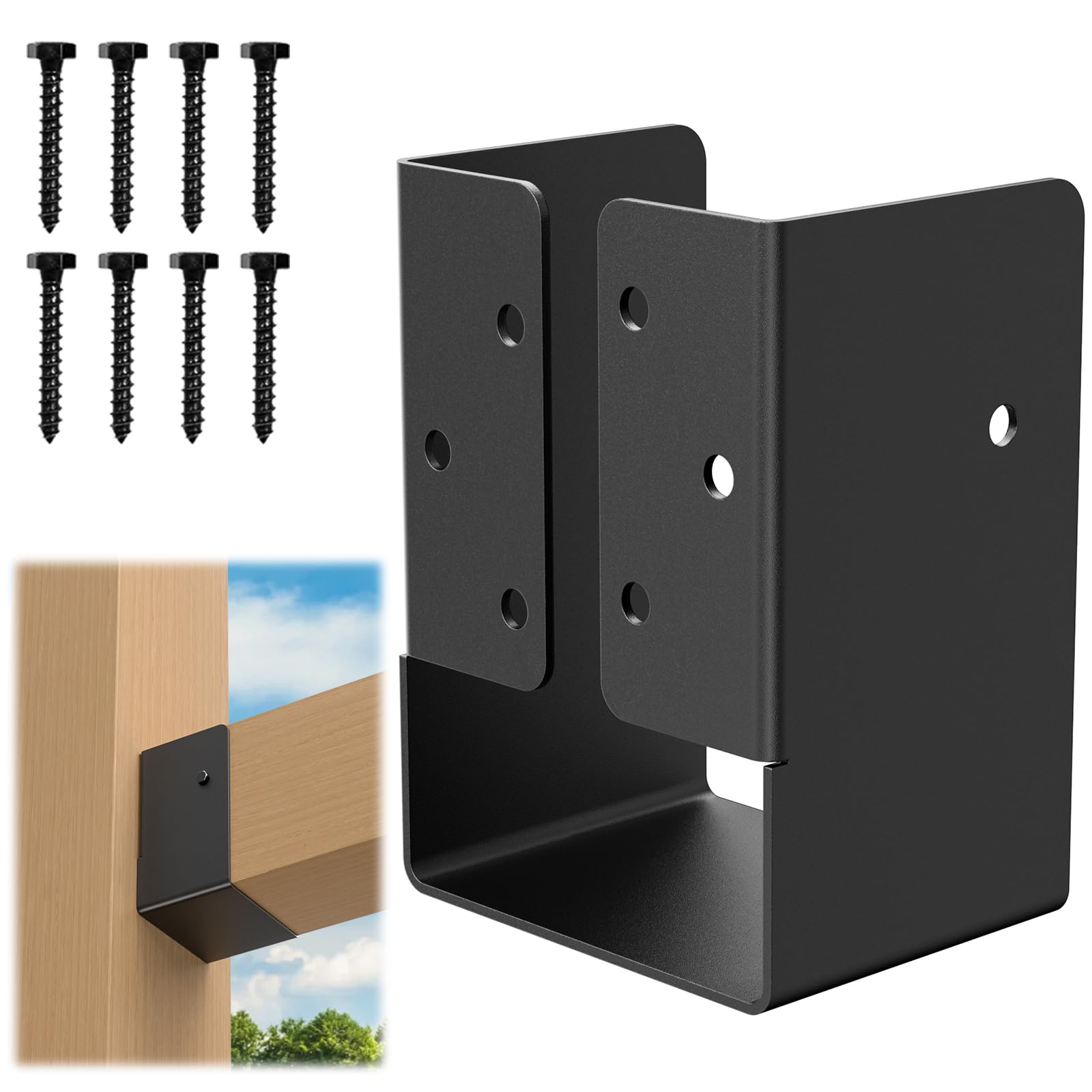 FMhotu Concealed Joist Hanger (1 Pack),4"x6" Outdoor Concealed-Flange Joist Bracket with Screws, Q235B Steel Powder Coated Concealed Mount Light Joist Hangers for 4"x6" Beam, Swing, Handrail, Fence