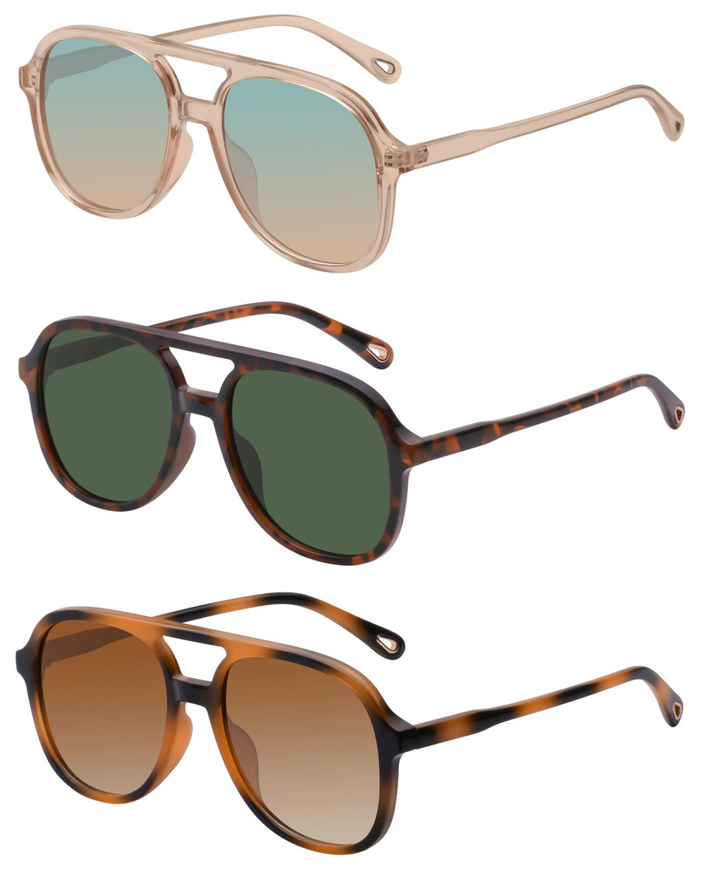 YDAOWKN Retro Square Aviator Sunglasses for Womens Mens Vintage 70s Double Bridge Sun Glasses