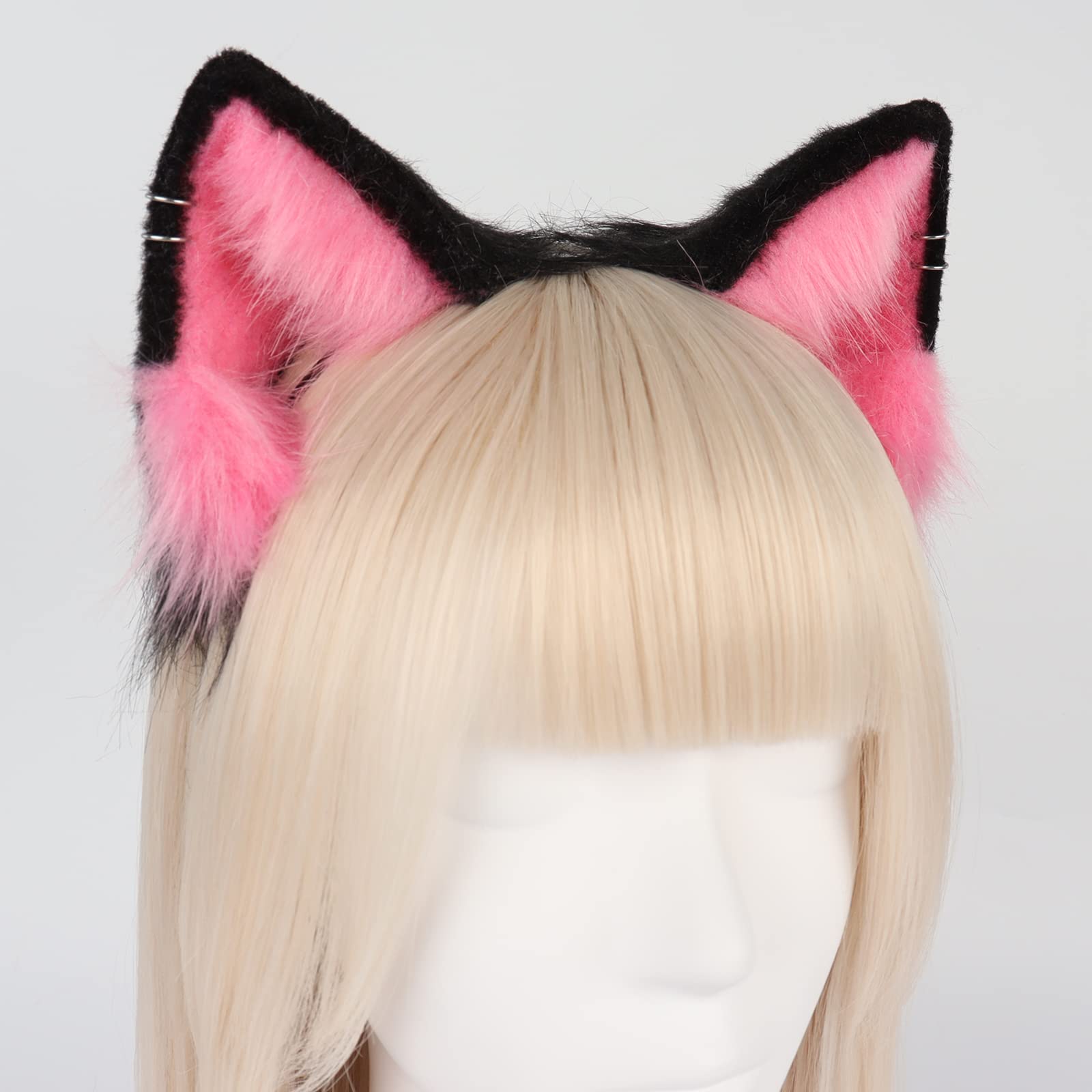 QinRuan Animal Cosplay Costume Accessories Furry Faux Fur Cat Ears Headband and Fox Tail Set Halloween Accessory