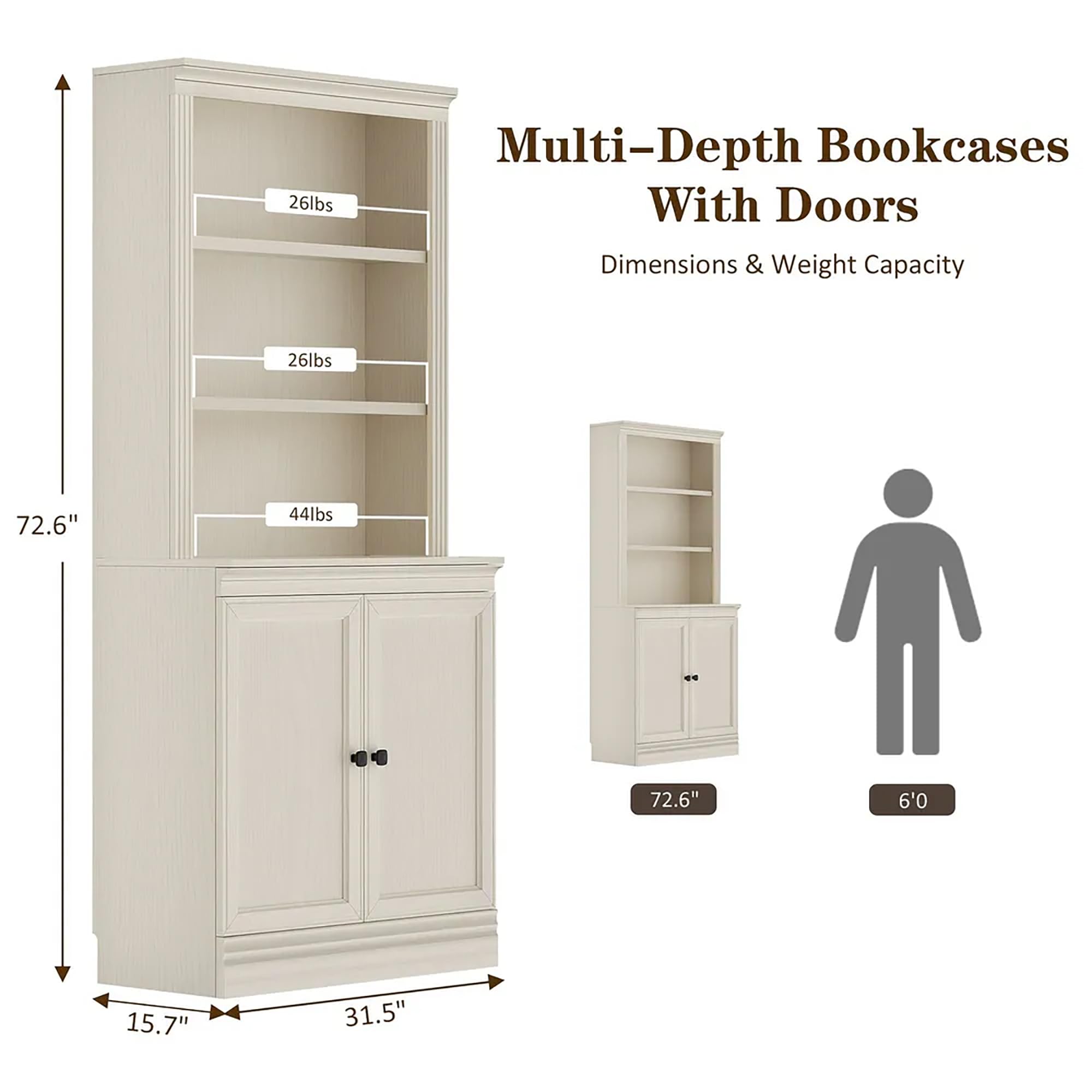 JAHRSTIM Halston Bookshelf, 5-Tier Tall Deep Storage Shelf, Adjustable Open Shelving Unit Closet Organizer and Storage for Living Room Home Office Bedroom, Modular Deep Bookcase Bookshelves