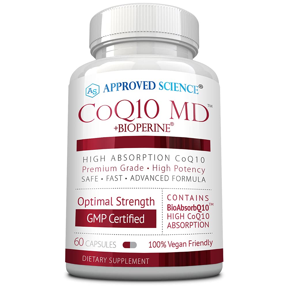Approved Science® CoQ10 MD - Extra Strength Pure CoQ10 300mg with BioPerine® for Faster Absorption - Optimal Support Supplement - 60 Vegan Capsules