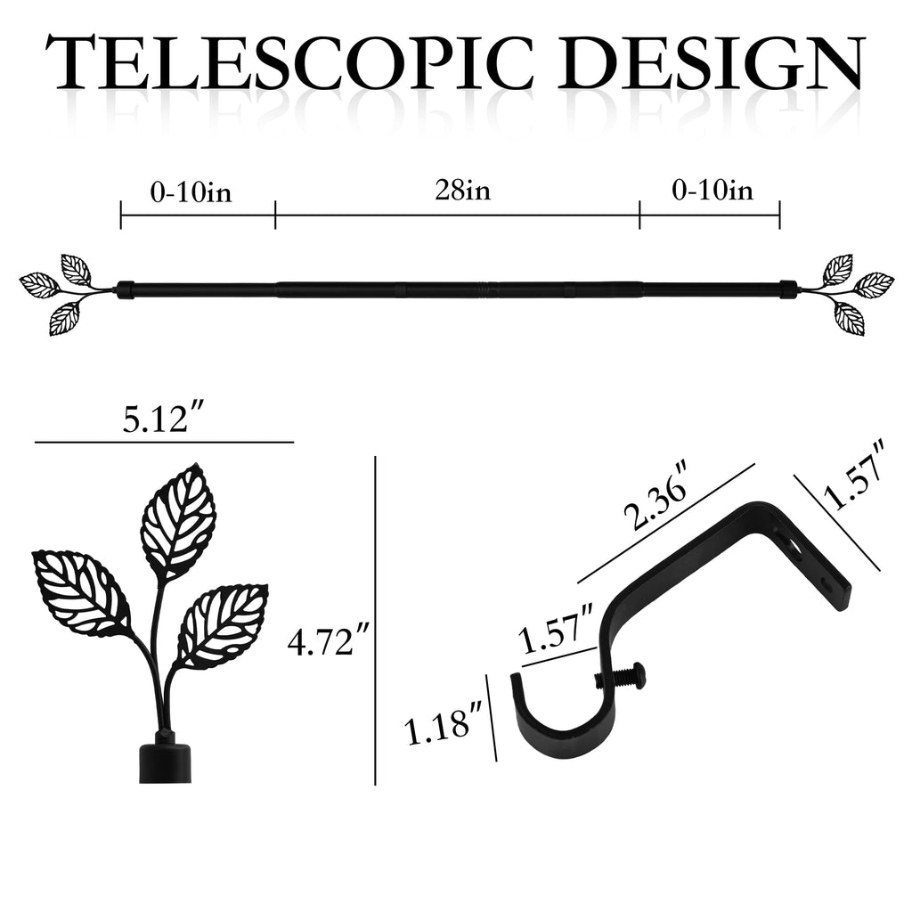 RYB HOME Small Curtain Rod 28 to 48 Inch Adjustable Telescoping Blackout Decorative Drape Rod with Leaf Finial for Cafe Kitchen Kids Bedroom Bathroom Shower Living, Antique Brass, 1 Inch Diameter
