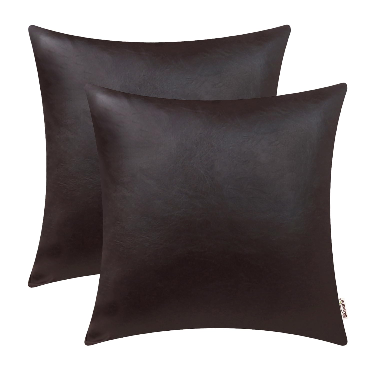 BRAWARM Faux Leather Throw Pillow Covers 16 X 16 Inches - Black Leather Pilow Covers Pack of 2, Solid Dyed Leather Pillowcases for Couch Bed Sofa Garden Home Decorative