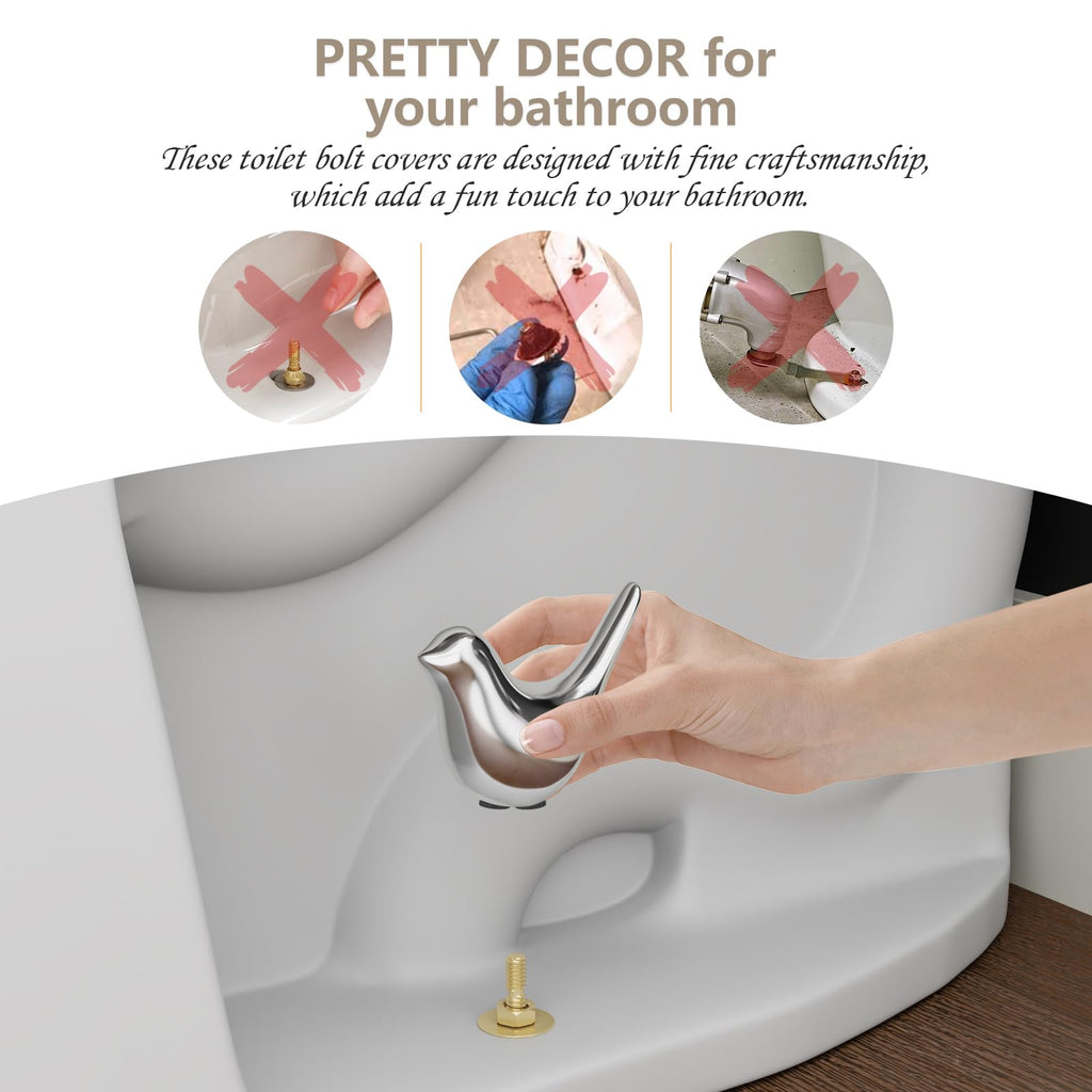 MENNTY Black Polar Bear Toilet Bolt Covers Decorative - 2 Glossy Black Ceramic Toilet Bolt Caps + 4 Universal Toilet Caps for Bottom of Toilet, Modern Monochrome Bathroom Decor