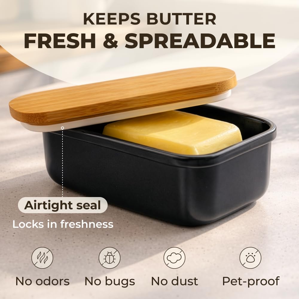 White Butter Dish with Lid for Countertop & Refrigerator - Unbreakable Metal Butter Keeper, Large Butter Container for Fridge, Butter Holder, Butter Tray, Butter Storage for Counter, Mantequillera