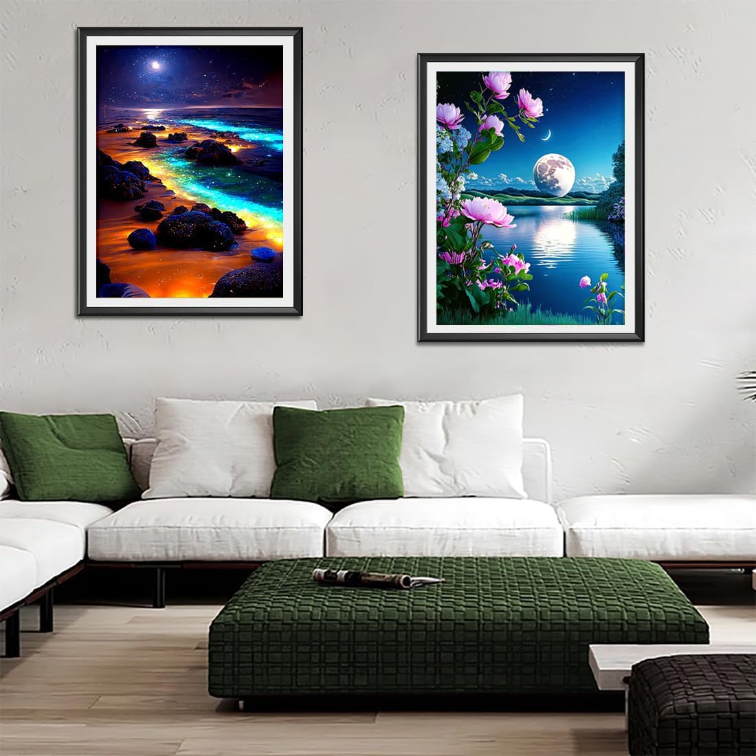 Yunnuo Diamond Art Kit, Tropical Beach Sunset with Palm Trees, DIY Round Gem Art Canvas, Crafts for Adults and Beginners, 12x16 in, Landscape Painting