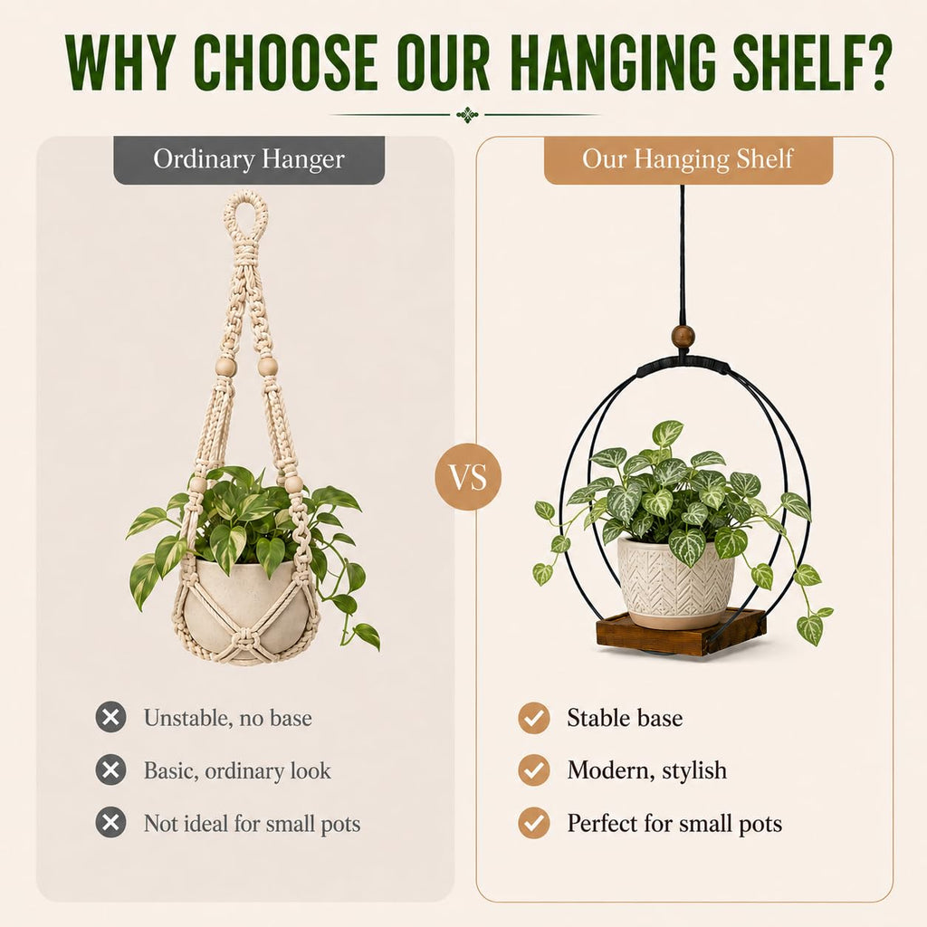 Hanging Planter for Indoor Plants, Black Plant Hanger Indoor with Sturdy Wood Base, Modern Boho Macrame Plant Hanger for 3-5.5 Inch Pot, Hanging Wall Ceiling Window Home Decor (Pots Not Included)