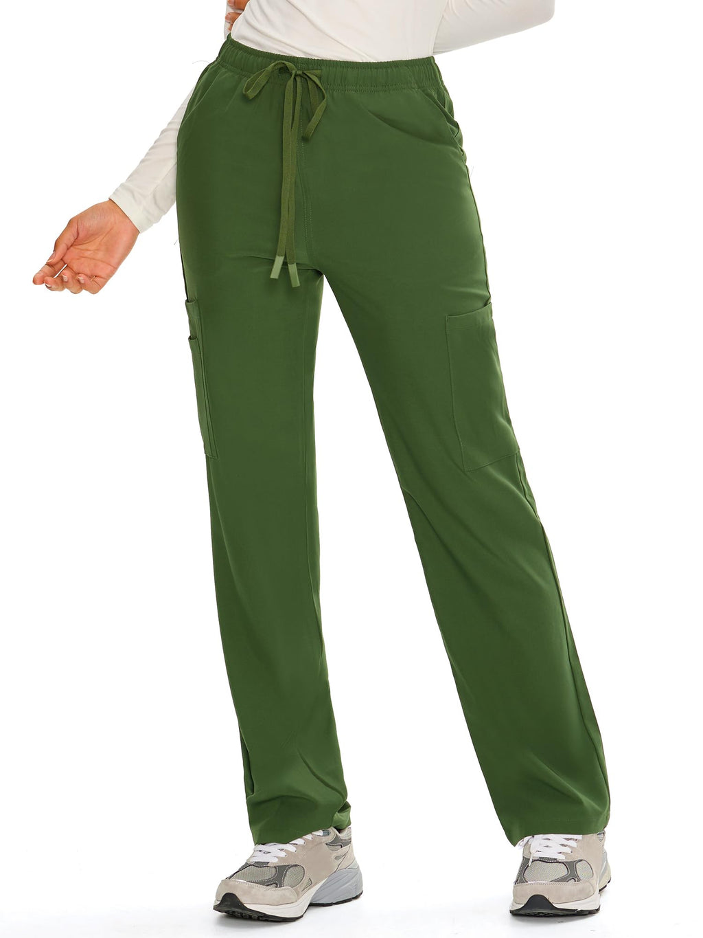 COZYFIT Straight Leg Scrub Pants for Women, Drawstring Soft Stretch, Anti-Wrinkle Women's Scrub Pants with 6 Pockets