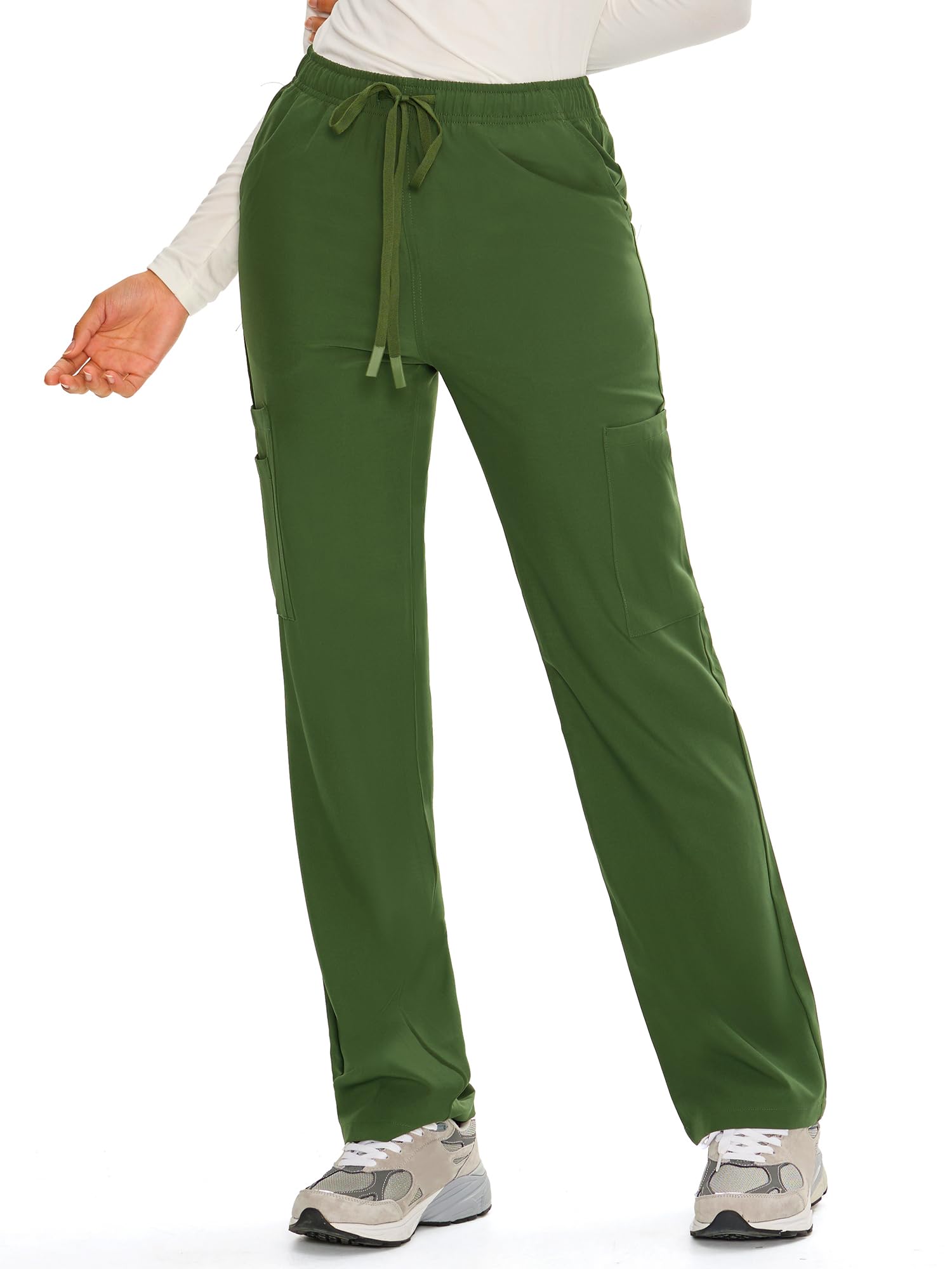 COZYFIT Straight Leg Scrub Pants for Women, Drawstring Soft Stretch, Anti-Wrinkle Women's Scrub Pants with 6 Pockets
