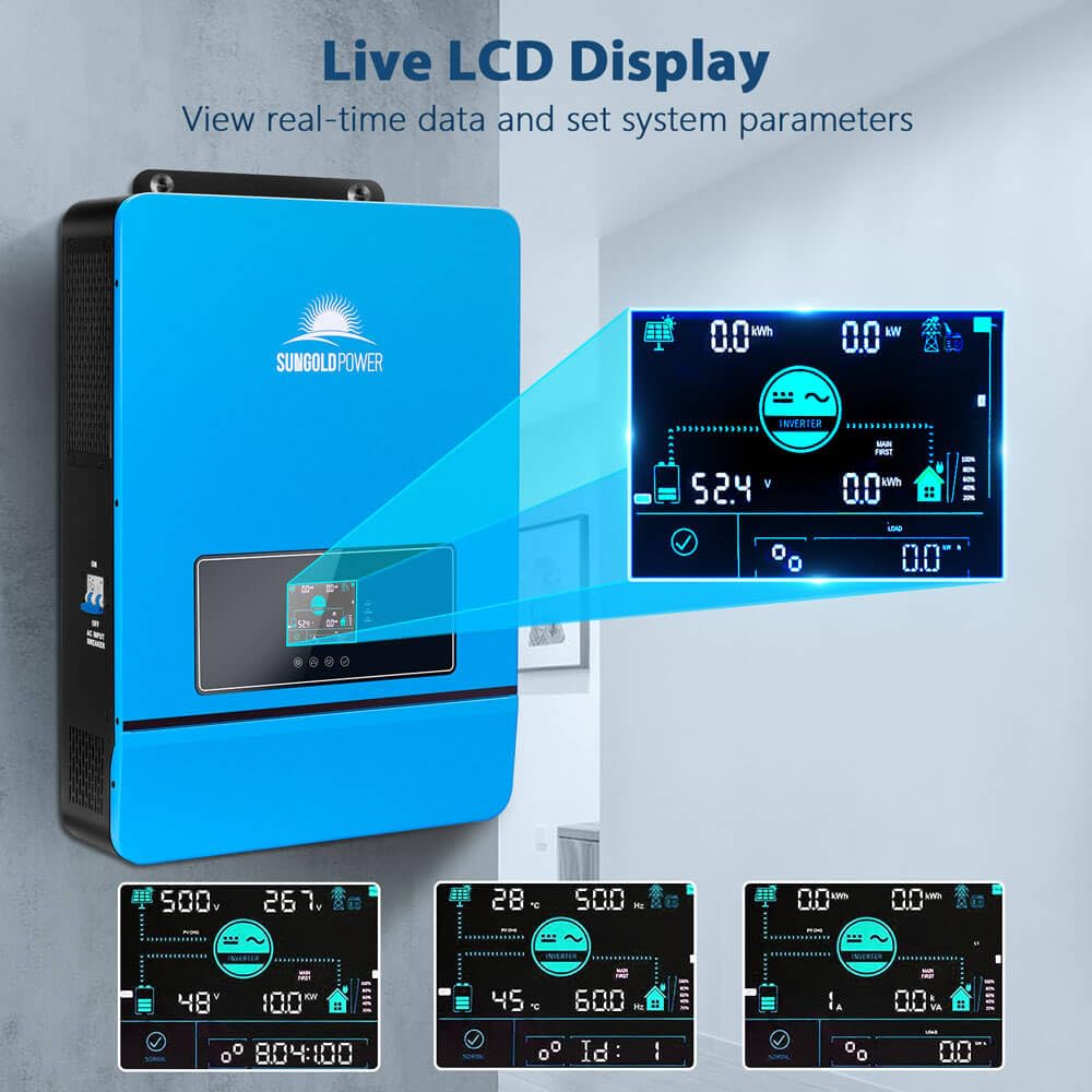 SUNGOLDPOWER 10000W DC 48V UL1741 Solar Inverter,Split Phase,Built-in 2 MPPT Solar Controllers,Max. 200A Battery Charging,AC Input/Output 120V/240V(settable) Inverter Charger(Support Parallel & COMM)