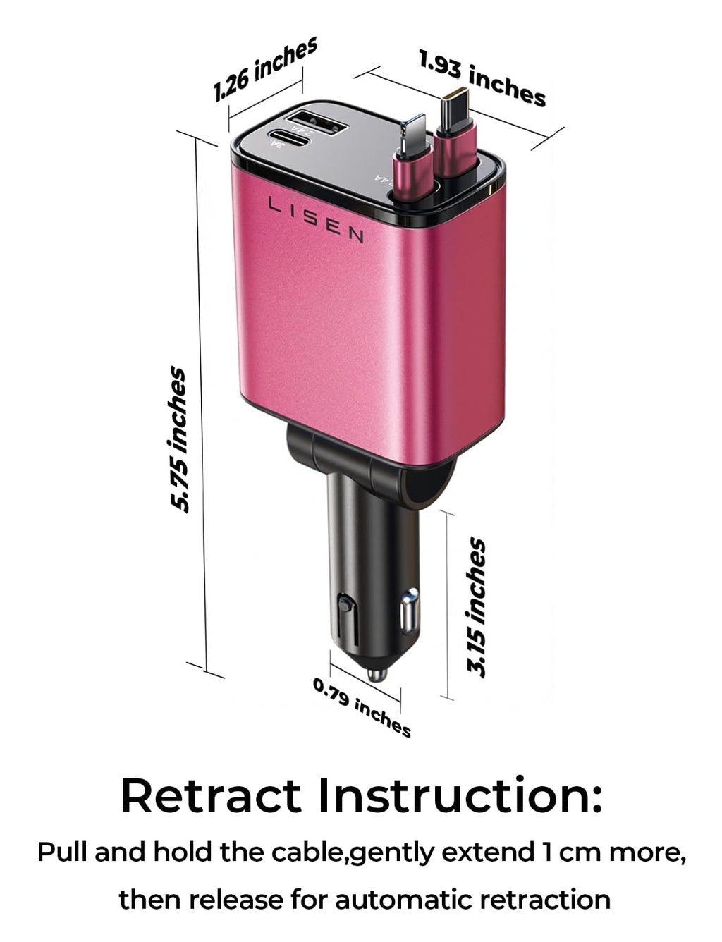 LISEN Retractable Car Charger, 84W Car Charger USB C Fast Charger Adapter for iPhone, Car Accessories for Men Women, Birthday Gifts for Fathers Day for Men Dad Husband, for iPhone 17 16 15 14 13 12 11