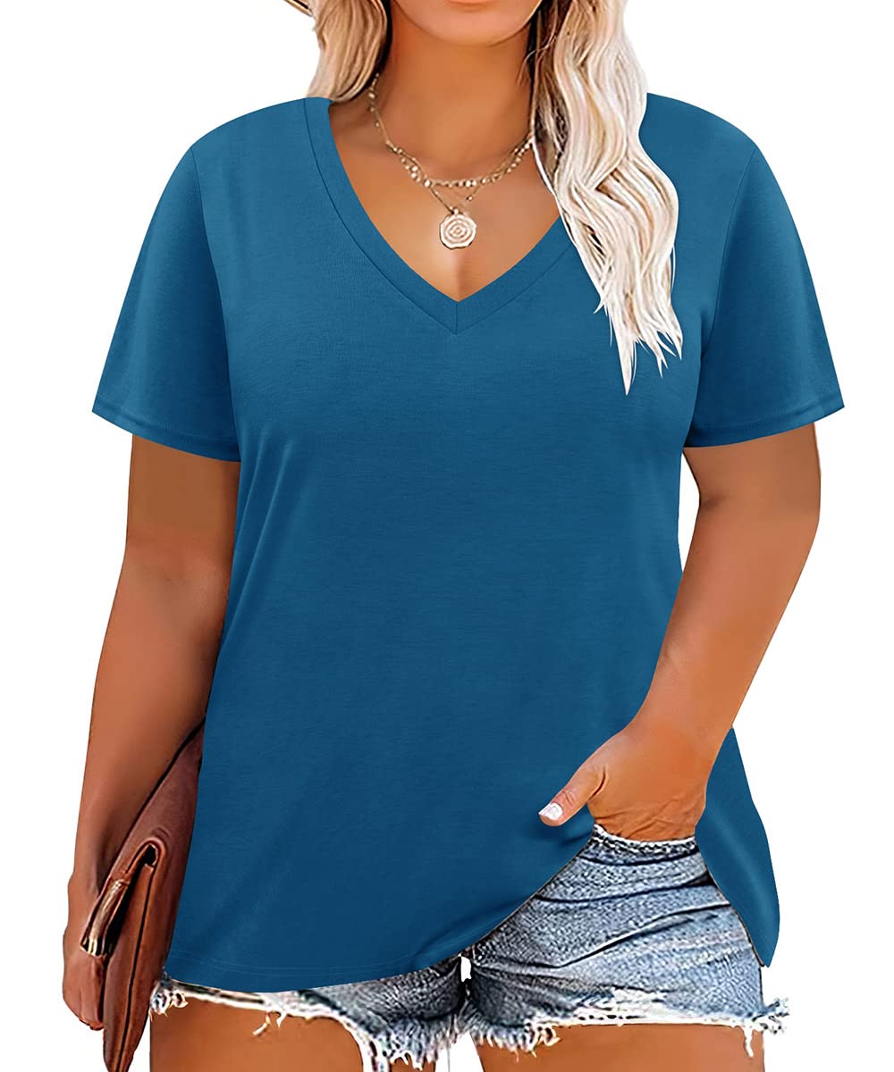 CARCOS Womens Plus Size Tops Short Sleeve Shirts V Neck Tunic Floral/Aniaml Blouses XL-5X