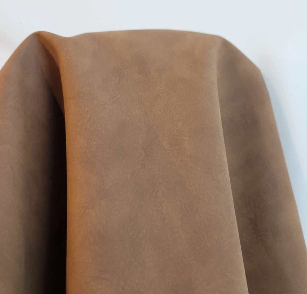 NAT Leathers™ | Acorn Brown Crazy Horse Soft Faux Leather Sheet PU (Peta Approved Vegan) | by The Yard Synthetic Pleather 0.9 mm Thick | 1 Yard (36 x 54 inch) Smooth Upholstery | Acorn, 1 Yard