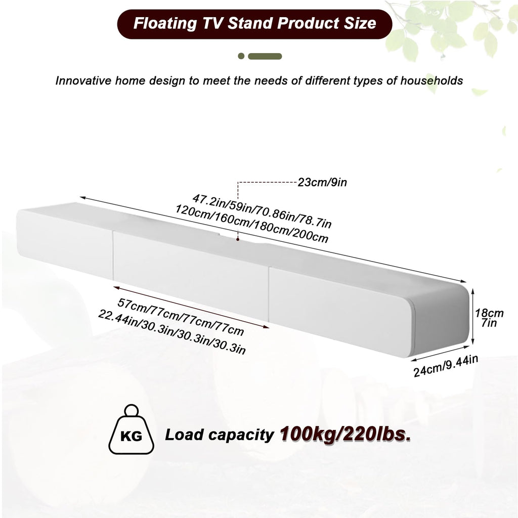FPIGSHS Wall Mounted Media Console with 2 Drawers Solid Wood Floating TV Stand Hanging TV Shelf Entertainment Center TV Cabinet, for Home Office (A, 120cm/47.2in)