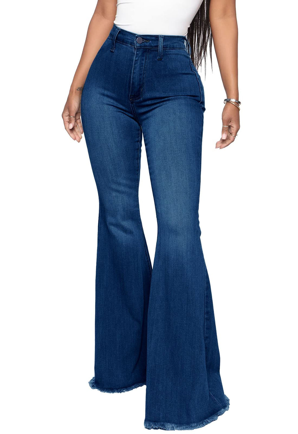 CutieLove Women's Ripped Jeans Bell Bottom Flare Jeans Mid Rise Destroyed Hem Denim Pants