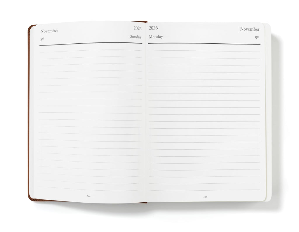 Wykeham's Executive 2026 Daily Journal Planner – US Public Holidays & Format – Customization Available (Brown, 6" x 4.5")